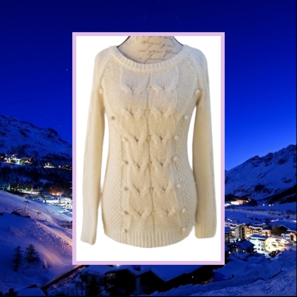 Vintage Bobble Cable Cream Sweater Cozy Warm Ski Winter Preppy Cottagecore, M
